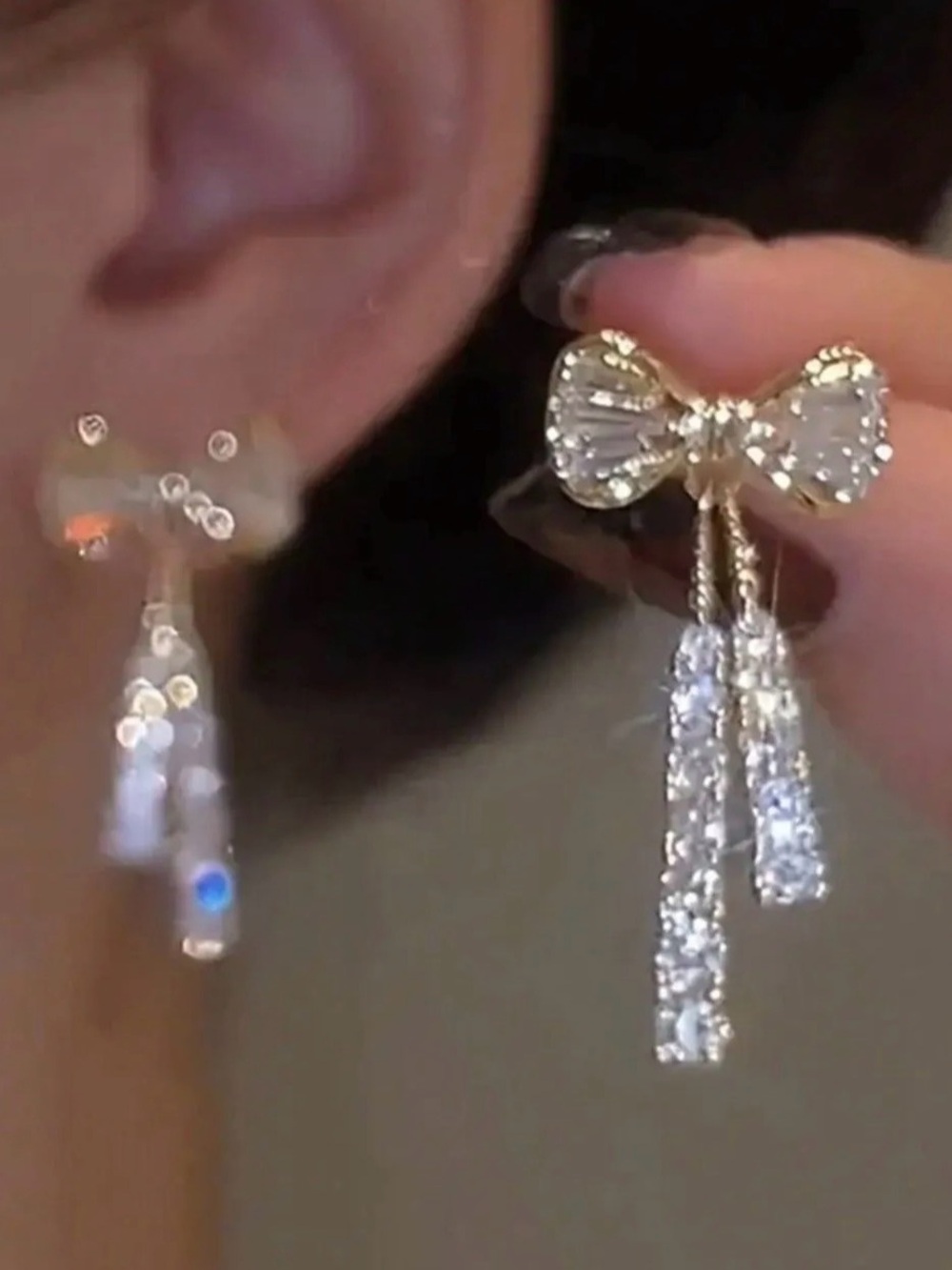 NWT Gold Bow Drop Crystal Earrings - Elegant Women Jewelry Wedding Prom Formal